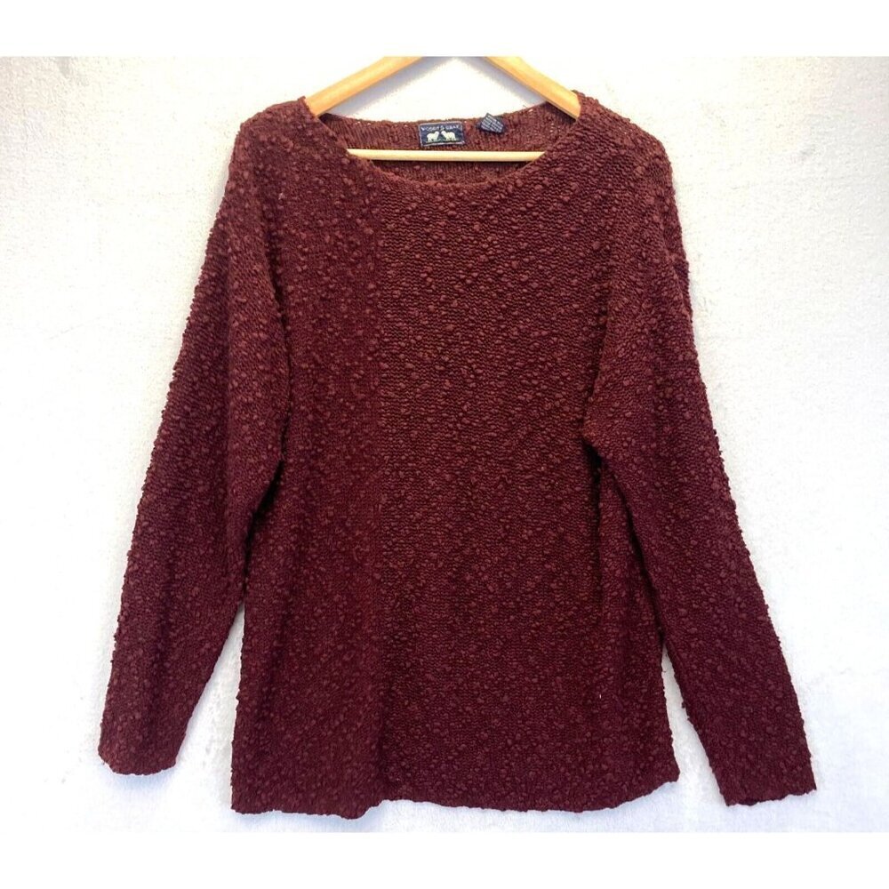 Vintage Woods & Gray Bubble Knit‎ Sweater Womens Size Medium Chunky Mahogany Red